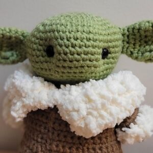 Large 10" Amigurumi Crochet Baby Yoda Plush Art Doll Handmade Folk‎ Alien Child